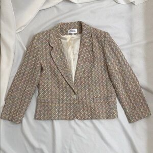 Vintage Nicole Summer Tweed Pastel Cropped Blazer Made in USA Size 14 Chic
